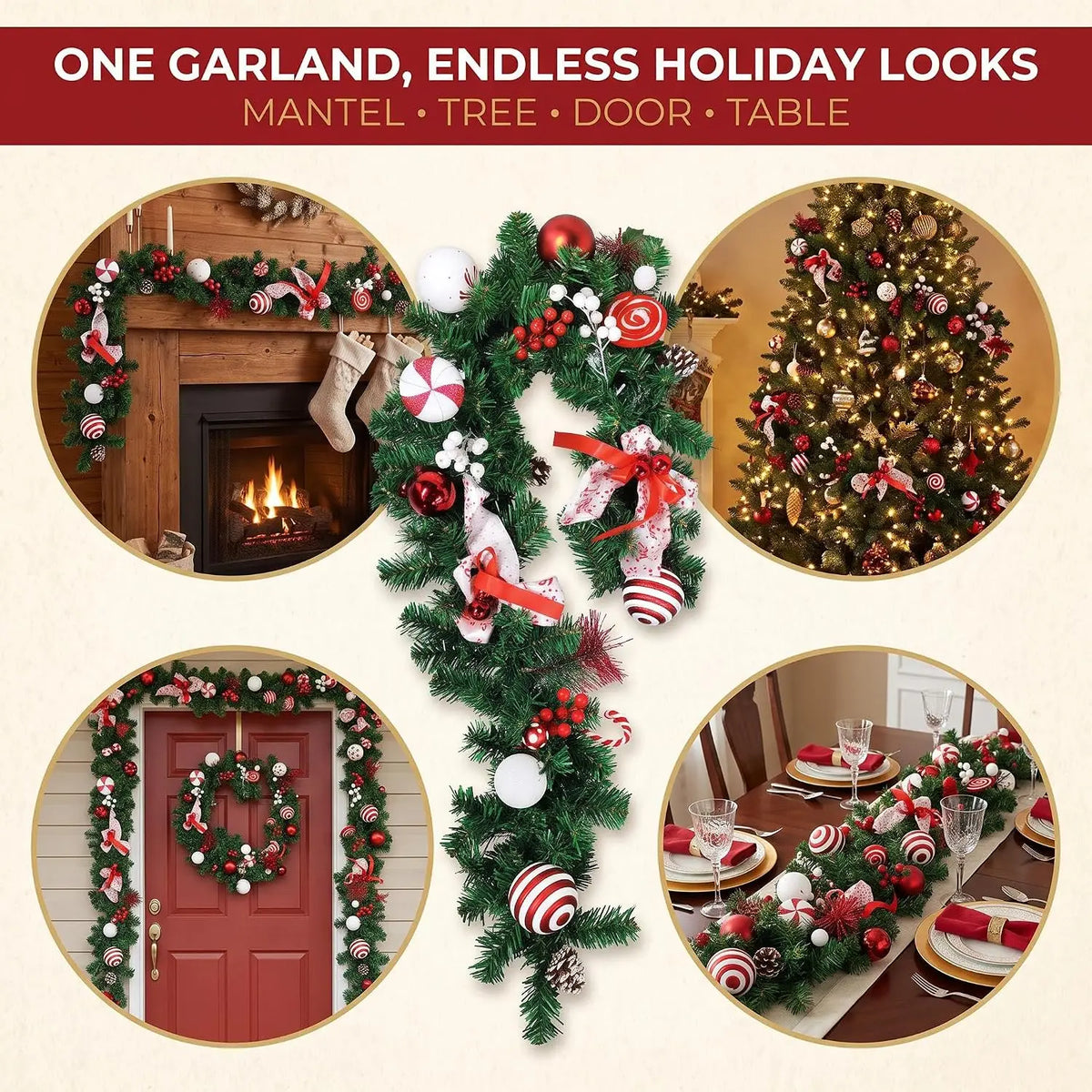 Artificial Christmas Garland With Pinecones And Berries For Holiday Decor