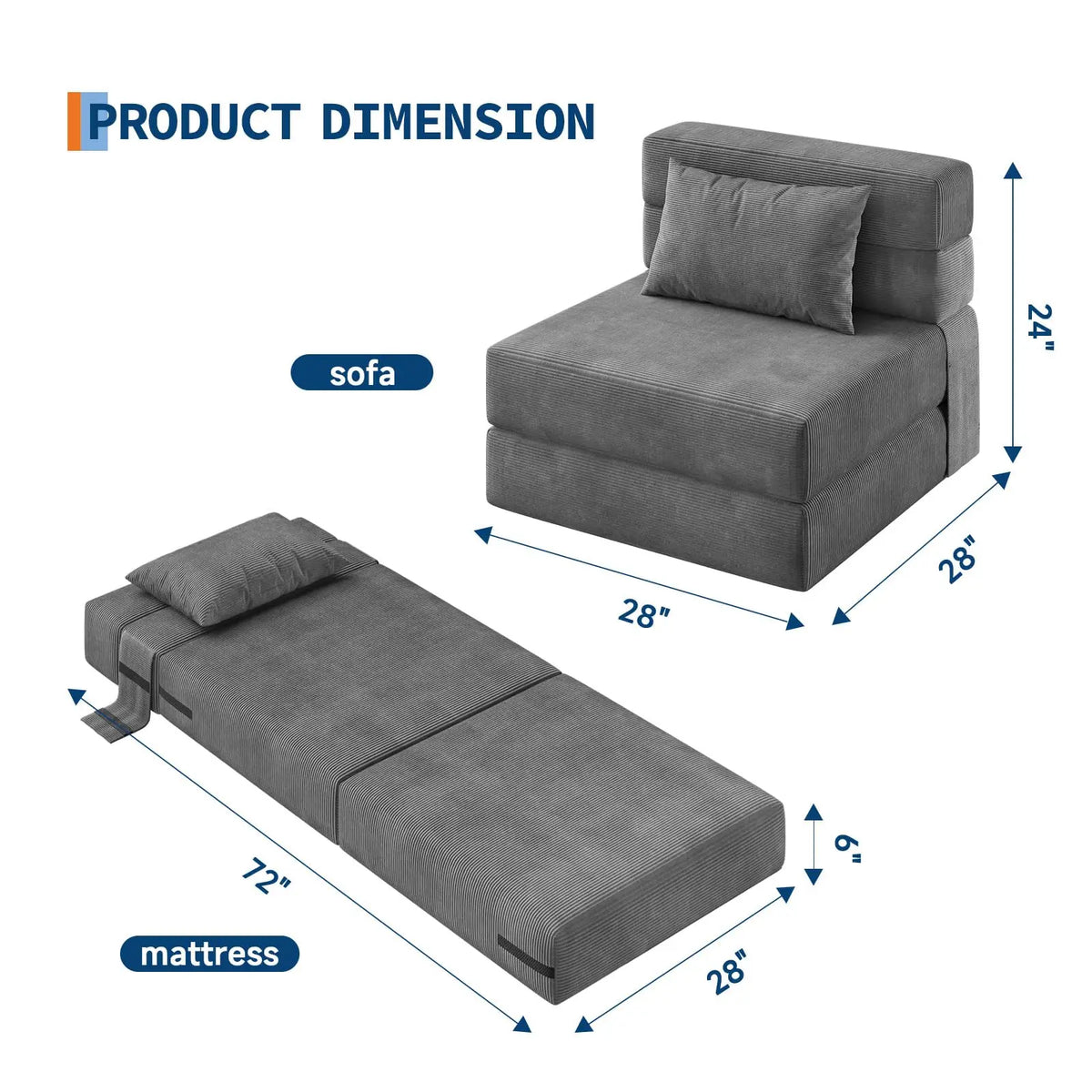 HiMISS 4-in-1 Convertible Folding Sofa Bed With Pillow