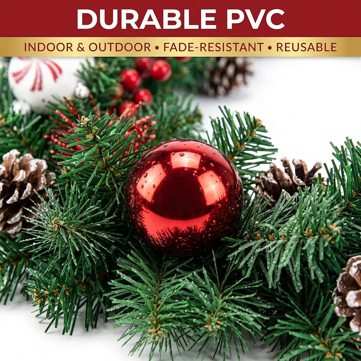 Artificial Christmas Garland With Pinecones And Berries For Holiday Decor