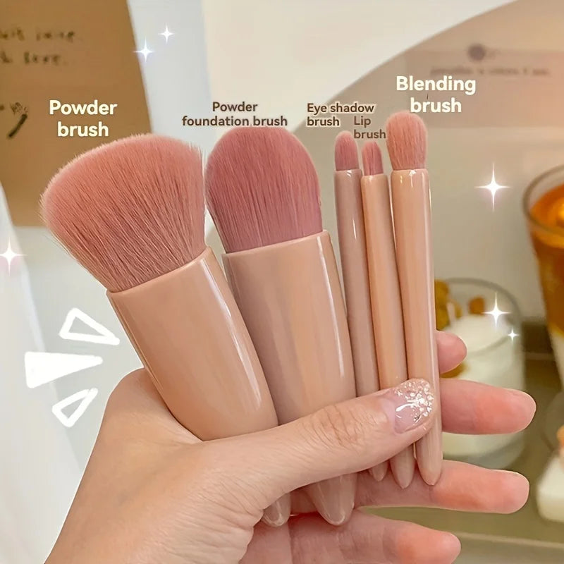 Portable Makeup Brush Set With Mirror For Travel Use
