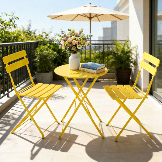 3‑Piece Folding Steel Bistro Set, Weather‑Resistant Patio Table & 2 Chairs, Outdoor Indoor Furniture for Balcony Garden Yard Poolside