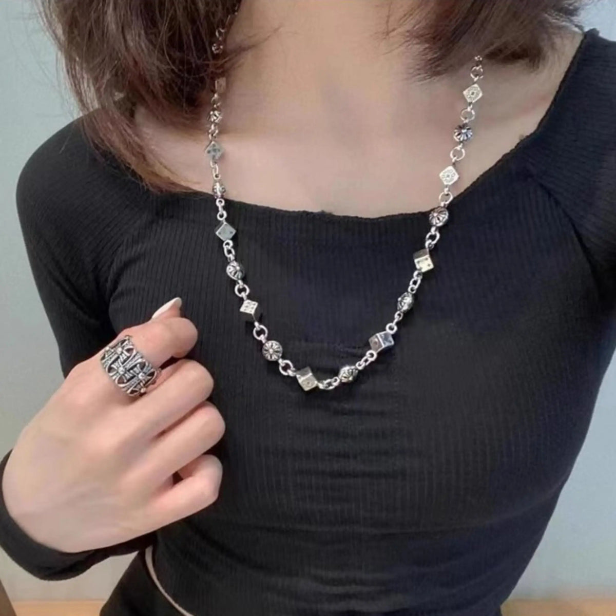Layered Silver Sweater Chain Necklace With Lobster Clasp