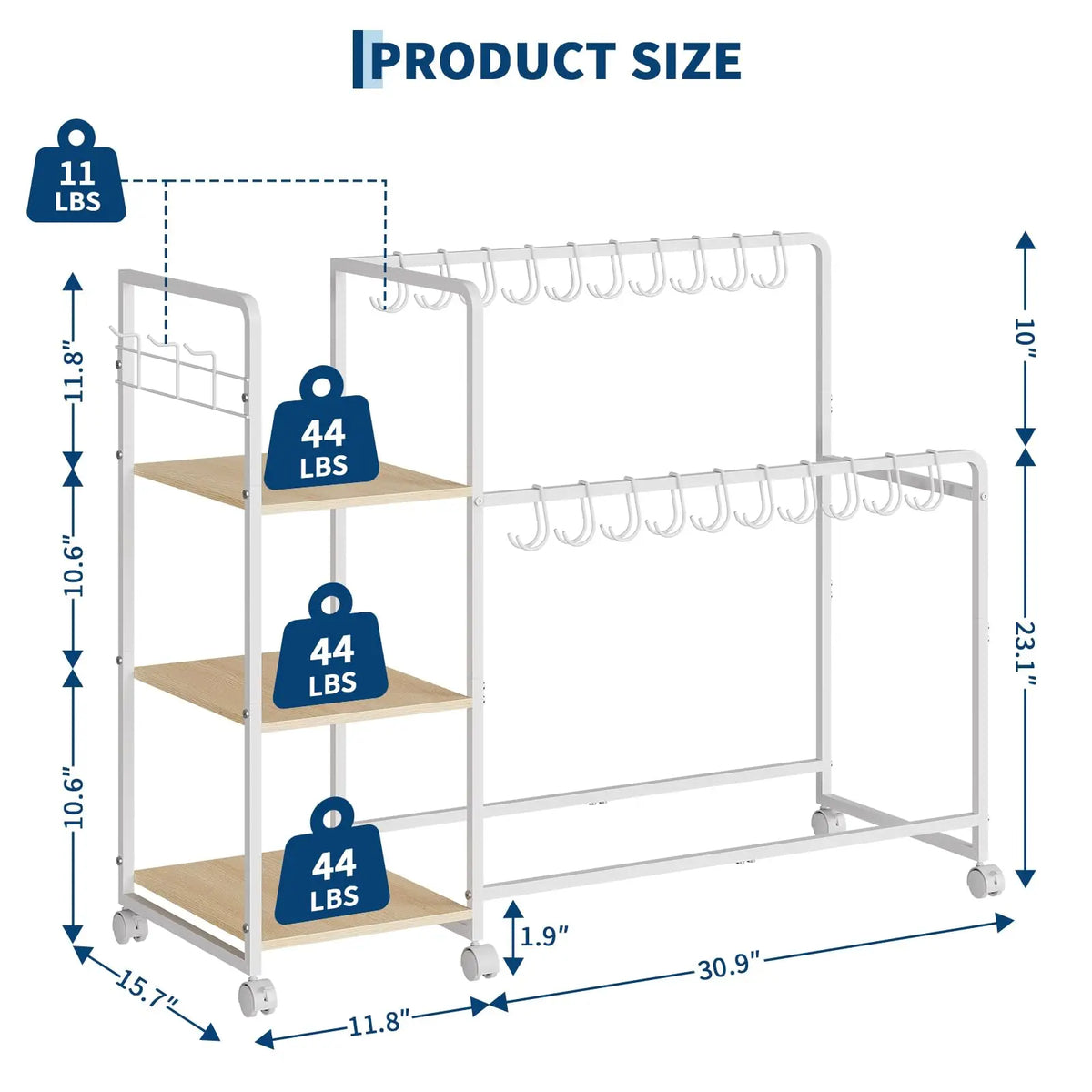 3 Tier Purse Organizer Rack For Closet With 20 Handbag Hangers, Side Hooks, Wheels And Wood Shelves For Bedroom Entryway Storage