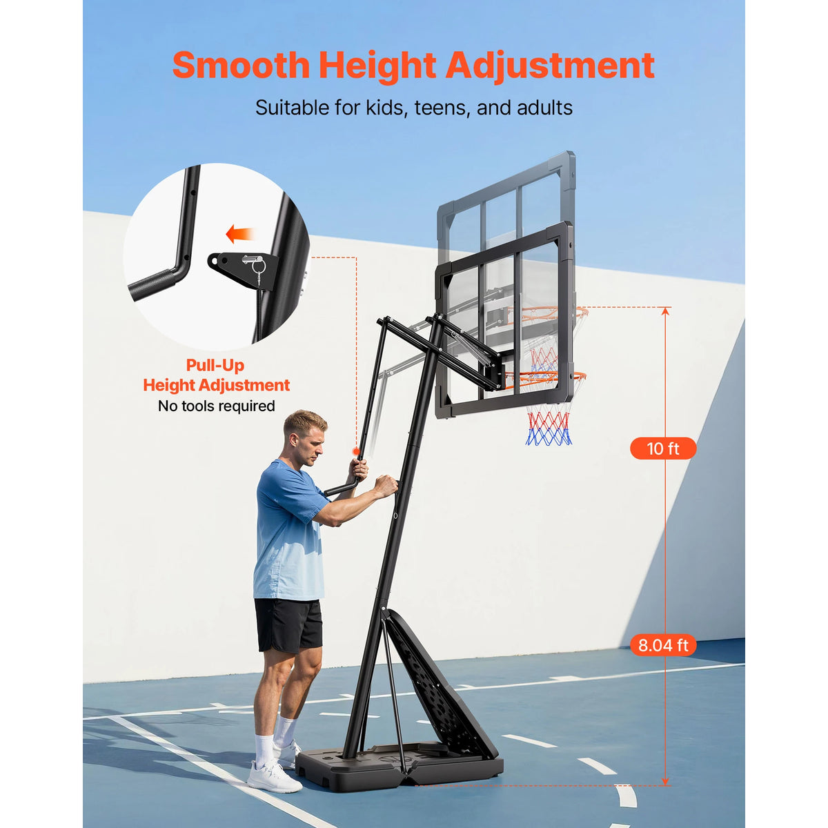SucceBuy Portable Basketball Stand Height Adjustment Basketball Hoop & Goal Basketballs Hoop with 44 -54 inch PC Backboard