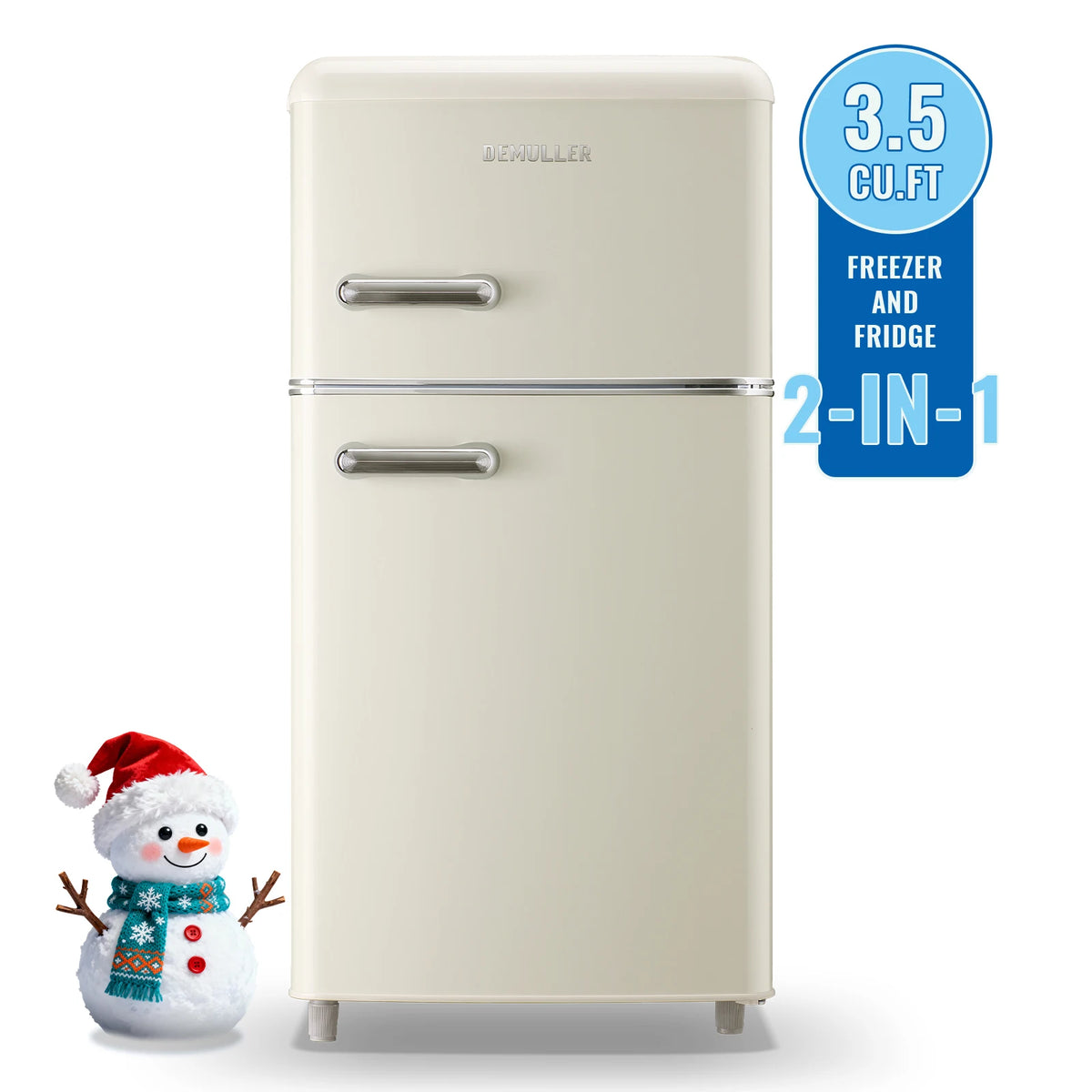 DEMULLER 3.5 Cu.ft Mini Fridge with Double Door Small Refrigerator Drinks Holder Apartment Size