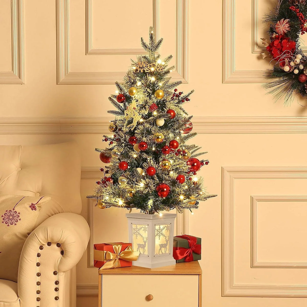 ANIXOL Snow Flocked Pre Lit Christmas Tree With LED Lights