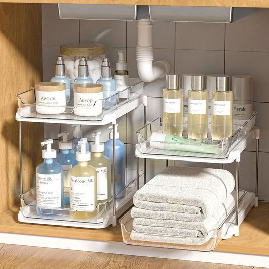 2/3 Tier Under Sink Organizer Sliding Cabinet Basket Organizer Drawer Under Sink Storage Rack Acrylic Bathroom Kitchen Organizer