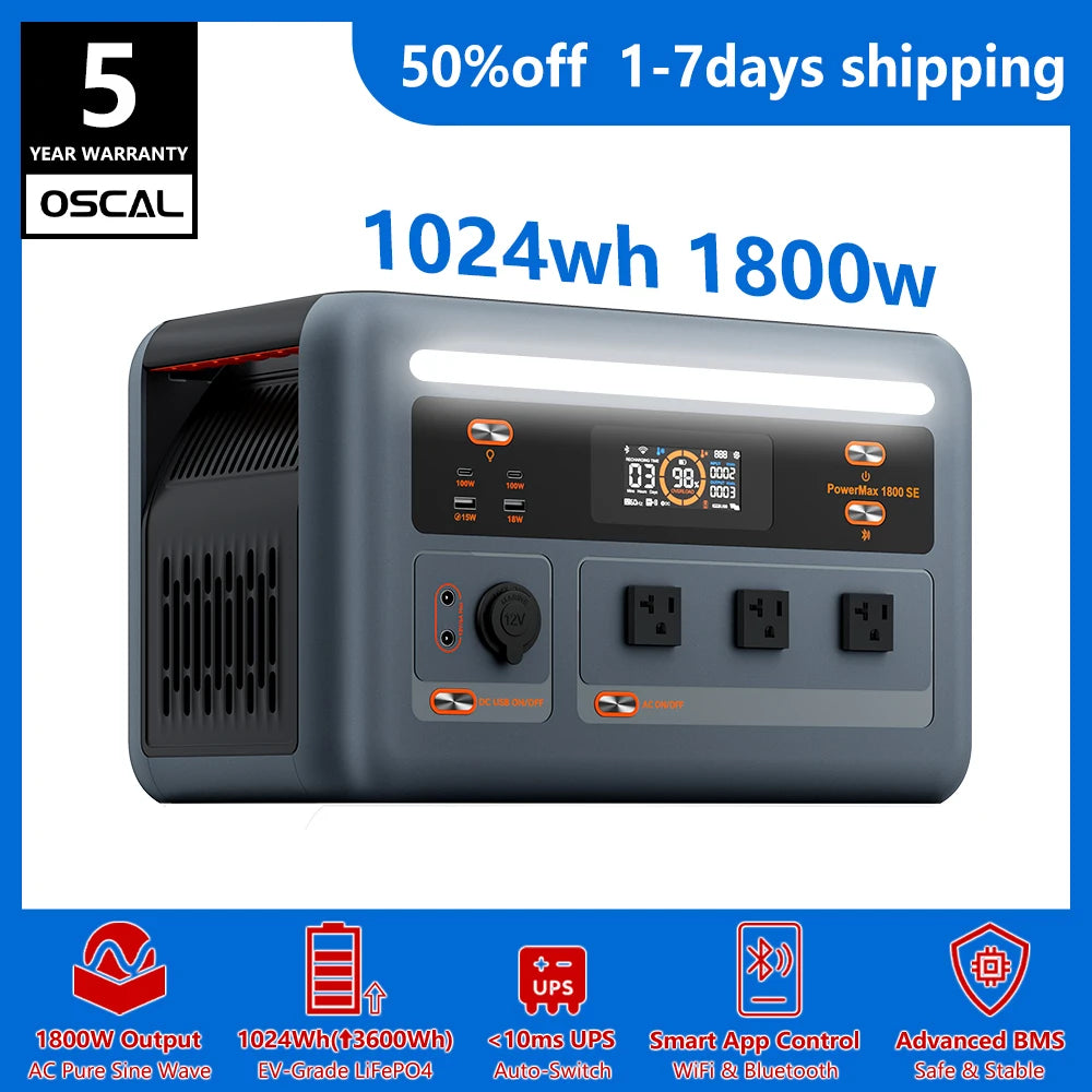 OSCAL PowerMax Portable Power Station With UPS And Solar Charging