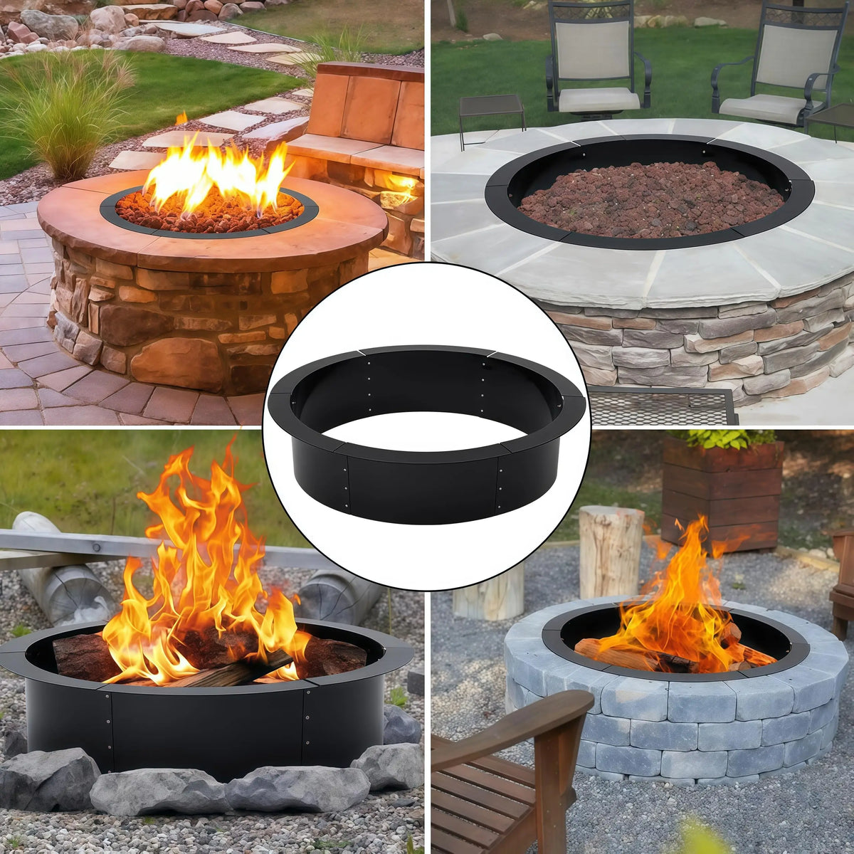 48" / 60" Inner Smokeless Fire Pit Ring for Outdoor, Heavy-Duty Steel Insert Large Round Fire Pit, Outdoor Fireplace Bonfire Pit for Backyard Camping