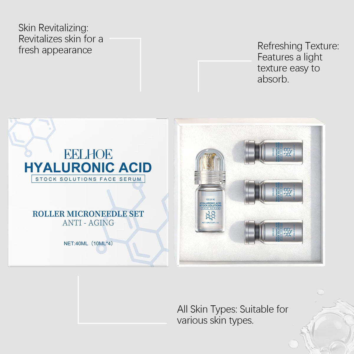 Eelhoe Hyaluronic Acid Serum With Microneedle Roller Set