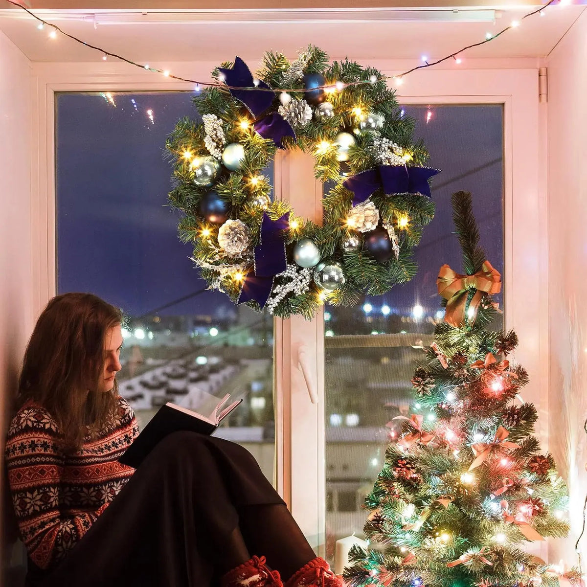 Artificial Christmas Wreath With LED Lights For Holiday Home Decor