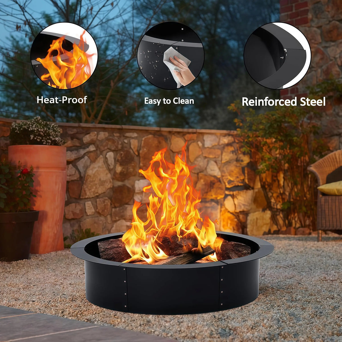 48" / 60" Inner Smokeless Fire Pit Ring for Outdoor, Heavy-Duty Steel Insert Large Round Fire Pit, Outdoor Fireplace Bonfire Pit for Backyard Camping