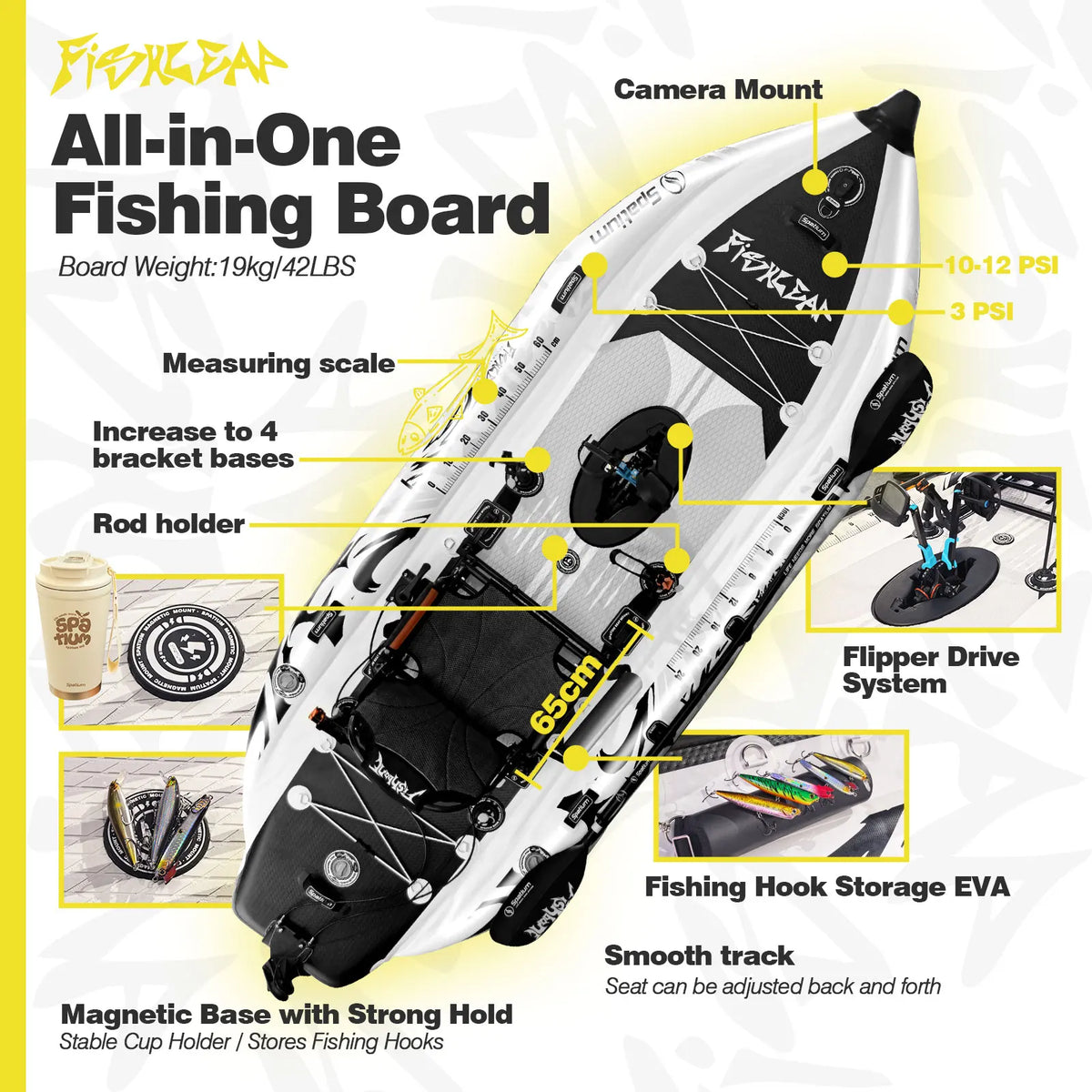 Spatium Inflatable Fishing Kayak With Pedal Drive And Motor