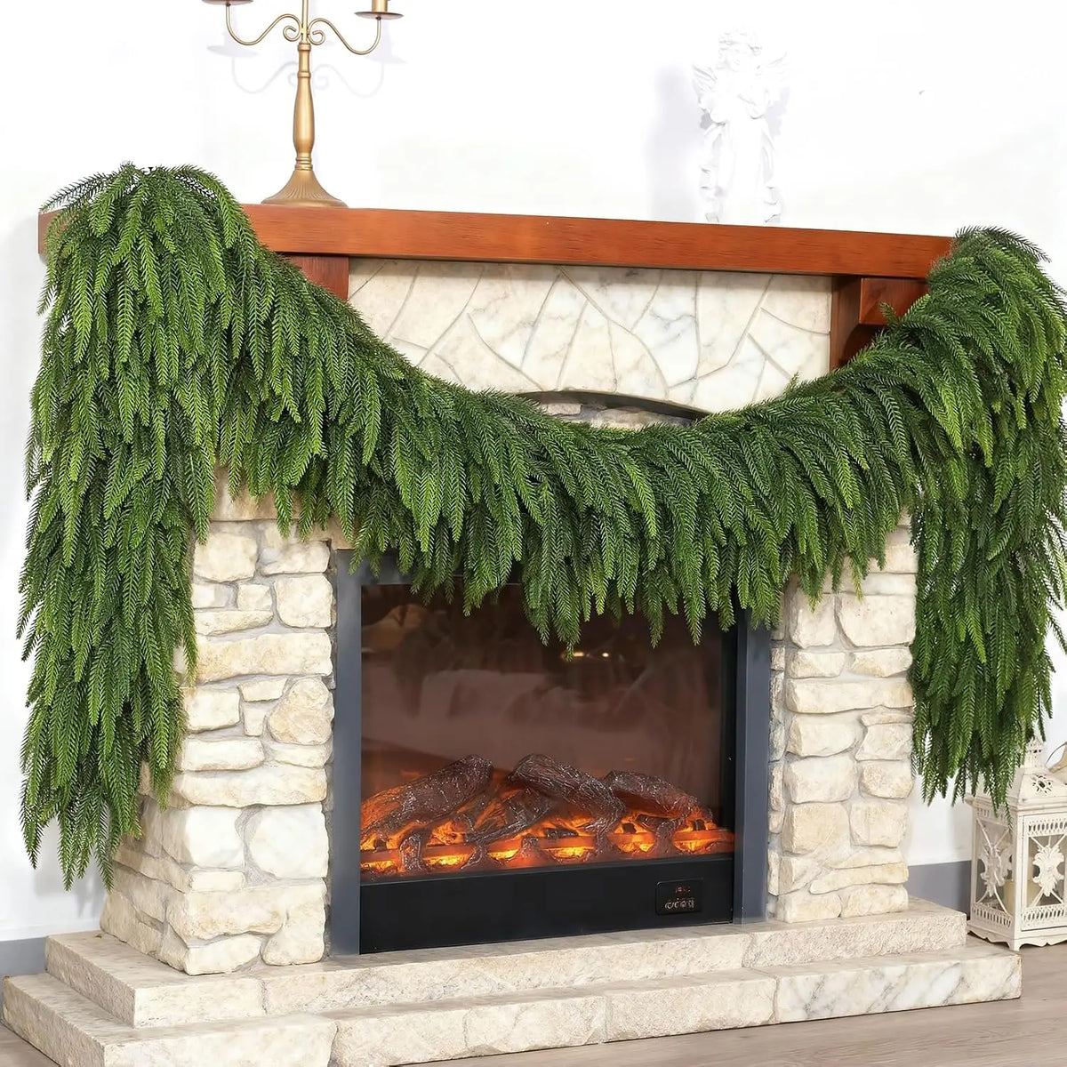 Artificial Norfolk Pine Garland for Christmas Fireplace Decor