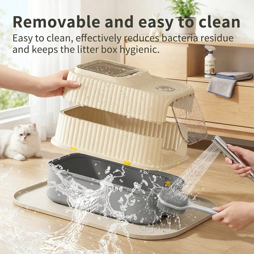 2 in 1 Fully Enclosed Cat Litter Box High Sided Anti-Splash, Detachable Pet Toilet With Lid And Door, Odor Control Deep Bottom Easy Clean For Indoor Cats