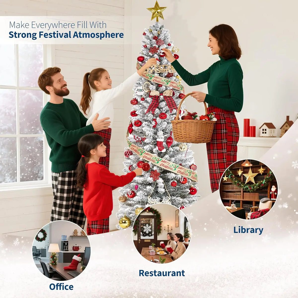 Studyset Artificial Pencil Christmas Tree With Realistic Snow Flocked Branches
