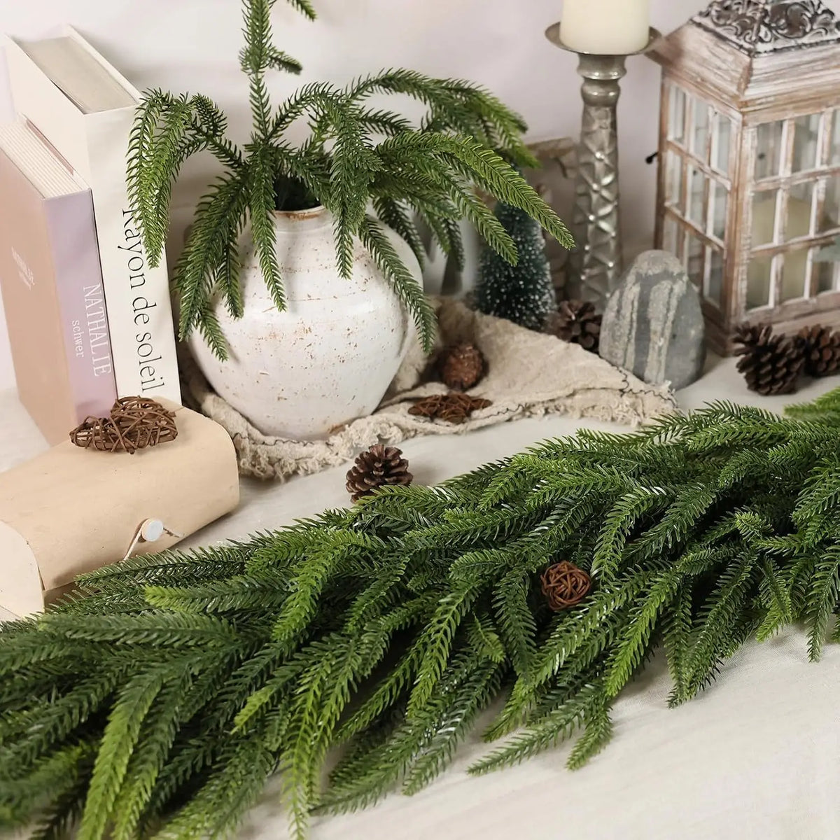Artificial Norfolk Pine Garland for Christmas Fireplace Decor