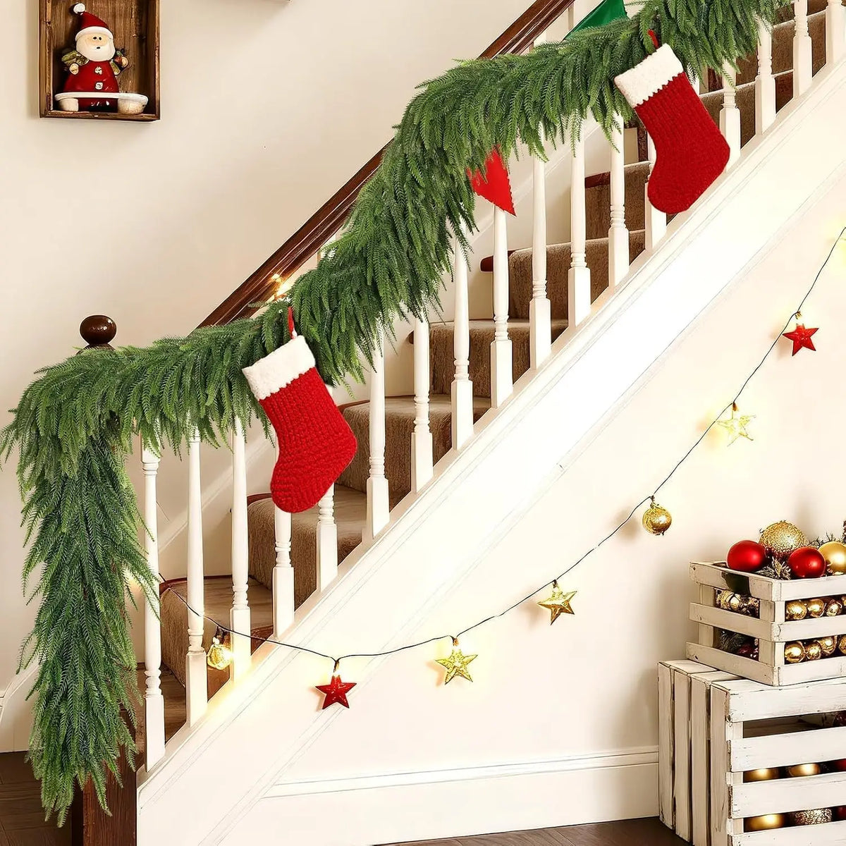Artificial Norfolk Pine Garland for Christmas Fireplace Decor