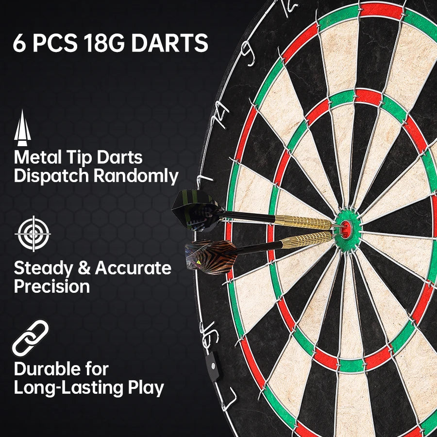 18 Inch Premium Brazilian Hemp Dart Board - High-Quality Sisal Surface for Improved Accuracy, 6-Piece Dart Set Included, Profess