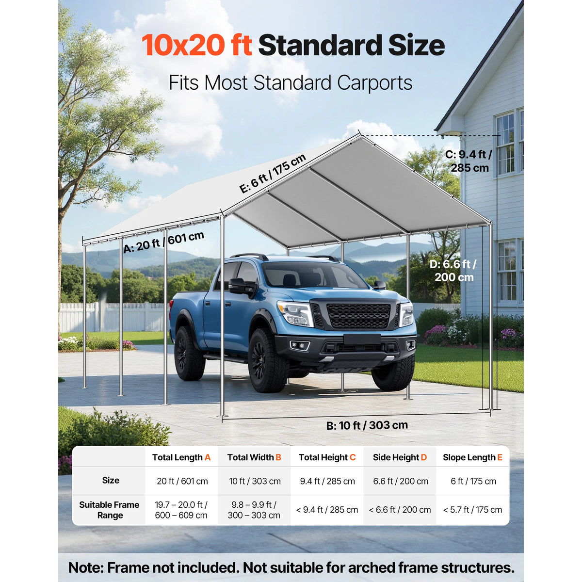 SucceBuy Carport Replacement Canopy Potable Garage Tent Tarp UV-Resistant& Waterproof Car Shelter Tarp Heavy Duty Car Port Cover