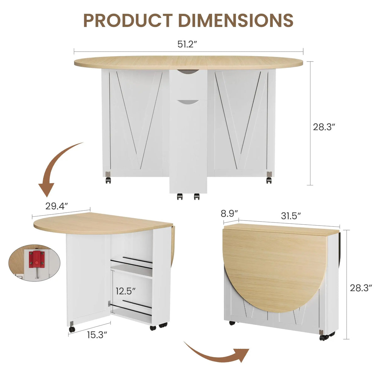 HiMISS Folding Dining Table With Wine Rack And Cup Holders