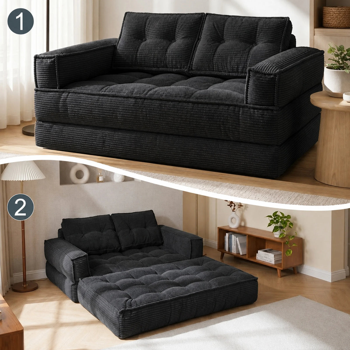 Modular Corduroy Convertible Floor Sofa With Chaise