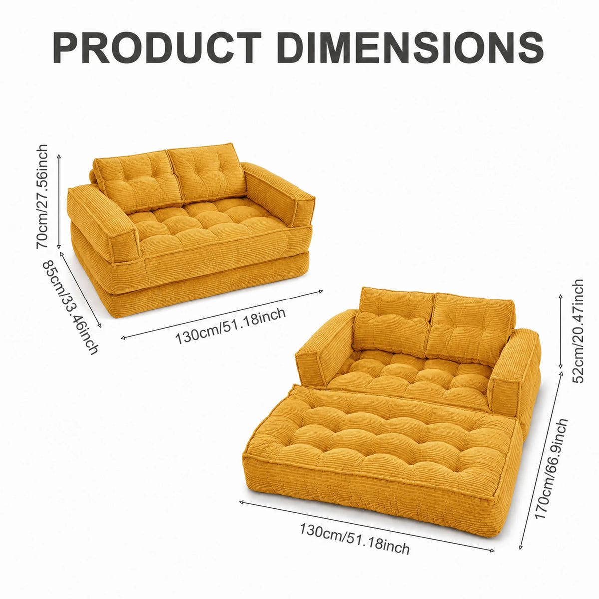 Modular Corduroy Convertible Floor Sofa With Chaise
