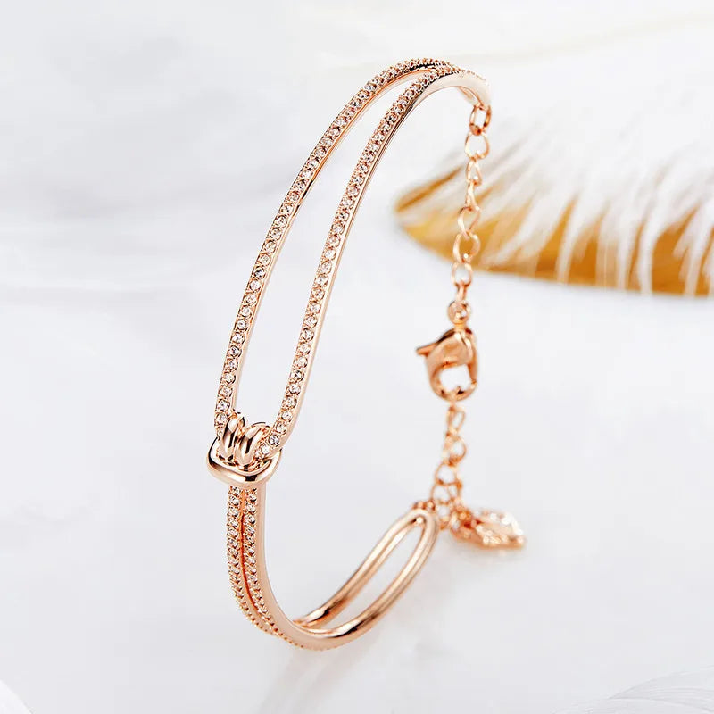 Sterling Silver Moissanite Romantic Knot Twisted Chain Bracelet for Women