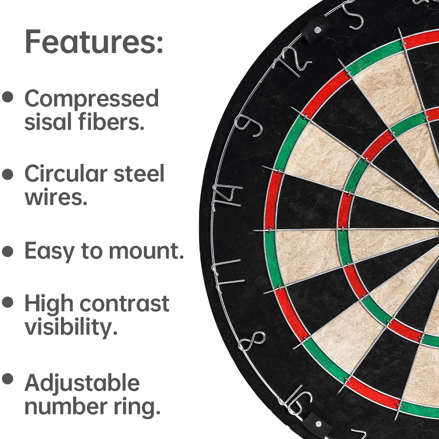 18 Inch Premium Brazilian Hemp Dart Board - High-Quality Sisal Surface for Improved Accuracy, 6-Piece Dart Set Included, Profess