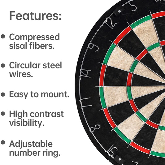18 Inch Premium Brazilian Hemp Dart Board - High-Quality Sisal Surface for Improved Accuracy, 6-Piece Dart Set Included, Profess