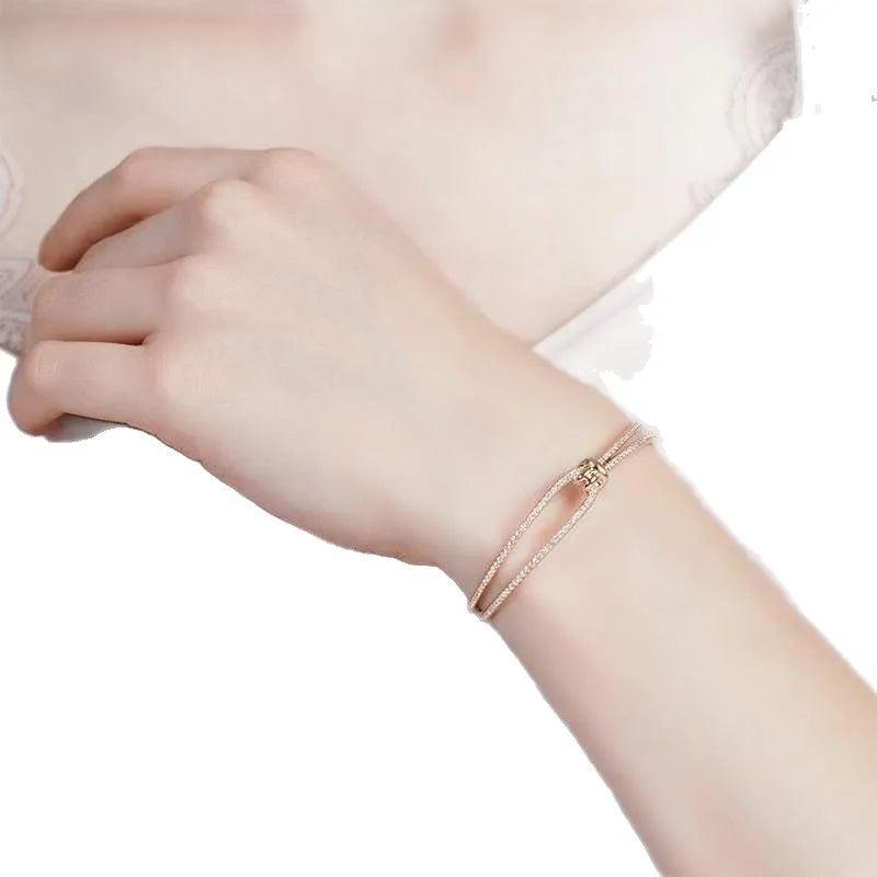 Sterling Silver Moissanite Romantic Knot Twisted Chain Bracelet for Women