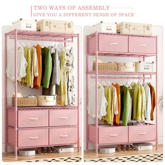 Heavy Duty Clothes Rack, Clothing Rack For Hanging Clothes With 4 Drawers Load 420LBS, Easy To Assemble, Sturdy & Durable Design, Large Capacity For Coats, Shirts, Closet Organizers And Storage, Furniture For Home, Christmas