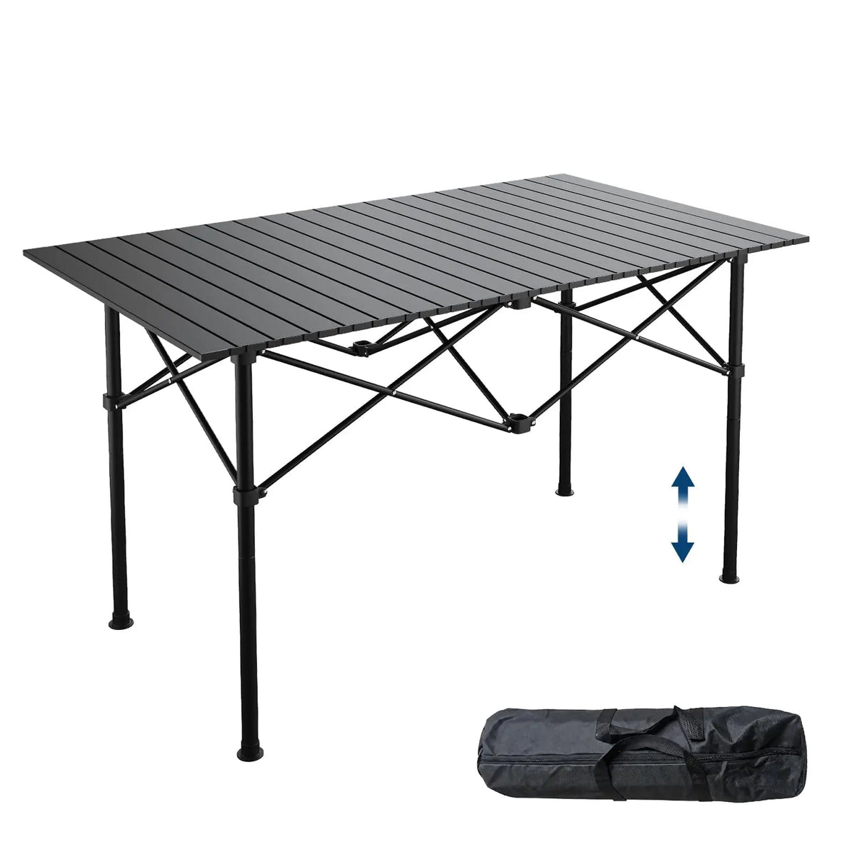 Adjustable Height Folding Camping Table, Portable Aluminum Roll Up Table With Carry Bag, 110lb Outdoor BBQ Patio Beach