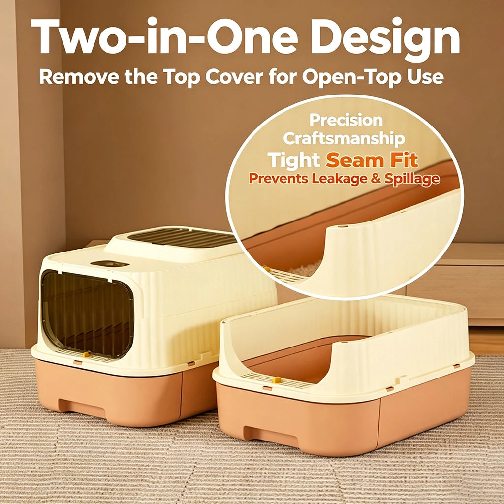 2 in 1 Fully Enclosed Cat Litter Box High Sided Anti-Splash, Detachable Pet Toilet With Lid And Door, Odor Control Deep Bottom Easy Clean For Indoor Cats