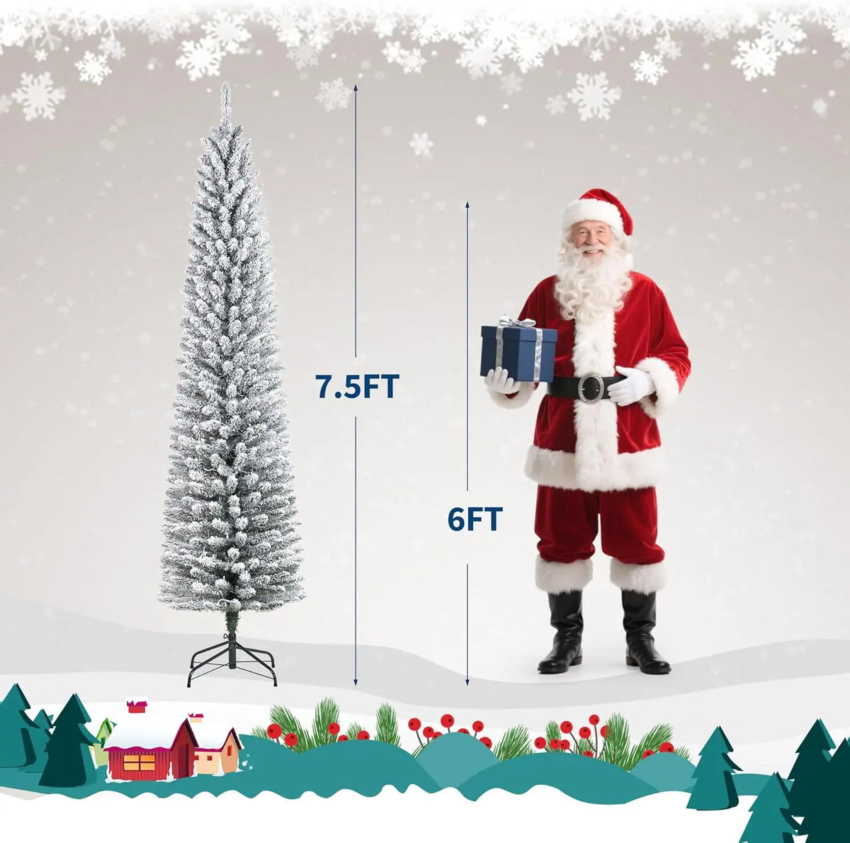 Studyset Artificial Pencil Christmas Tree With Realistic Snow Flocked Branches