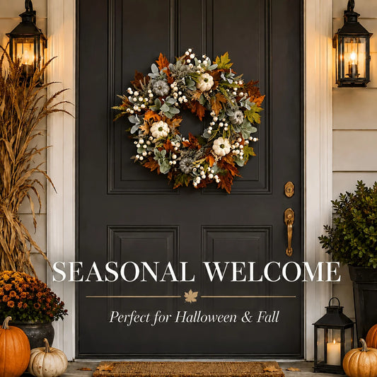Artificial Peony And Pumpkin Farmhouse Wreath With Leaves And Berries