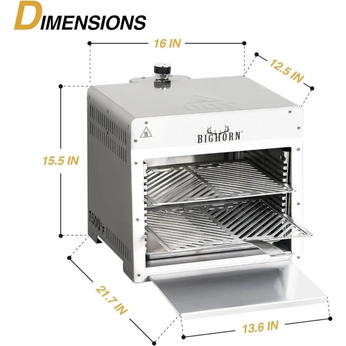 1500°F Small Infrared Propane Grill Portable Steak Broiler Sear Station Outdoor Salamander BBQ with Pizza Stone Stainless Steel