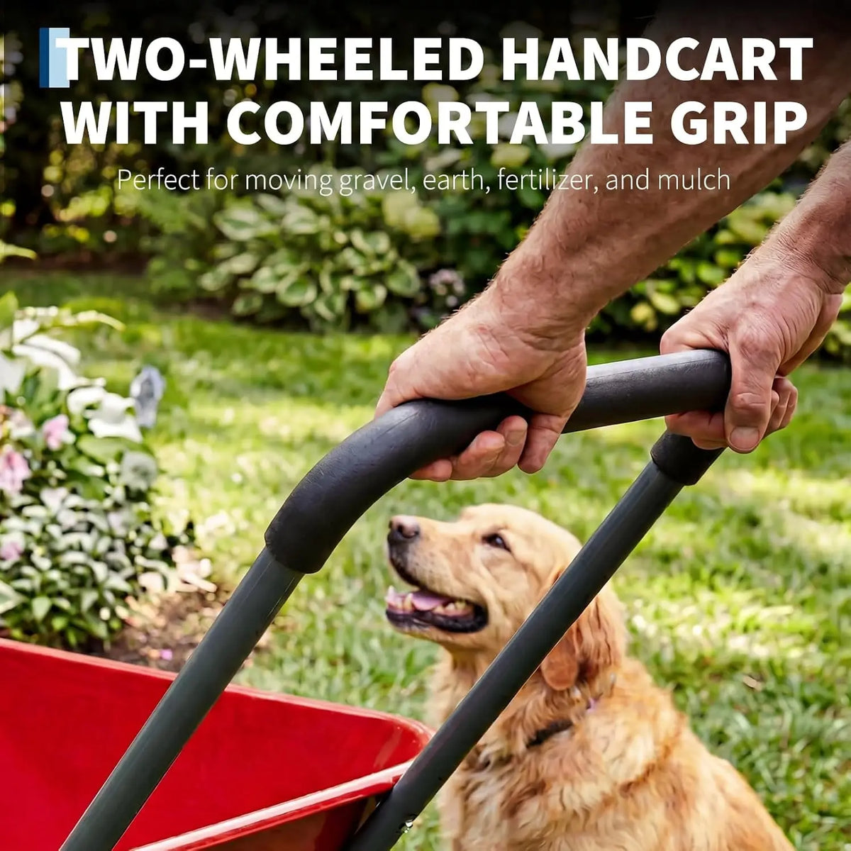 Tacleekii 600 Lbs Garden Wheelbarrow with All Terrain 2 Wheel Wagon Cart Steel Frame | Utility Heavy Duty Outdoor Garden Cart 2-Wheel Easy Unloading for Unloading for Garden Lawn Yard Farm