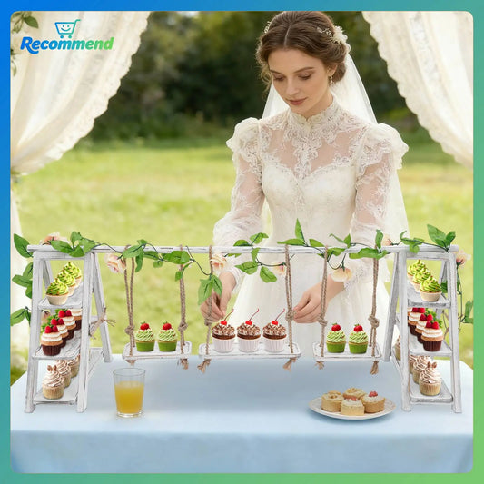Wooden Three Tier Swing Cupcake Stand For Party Dessert Displays
