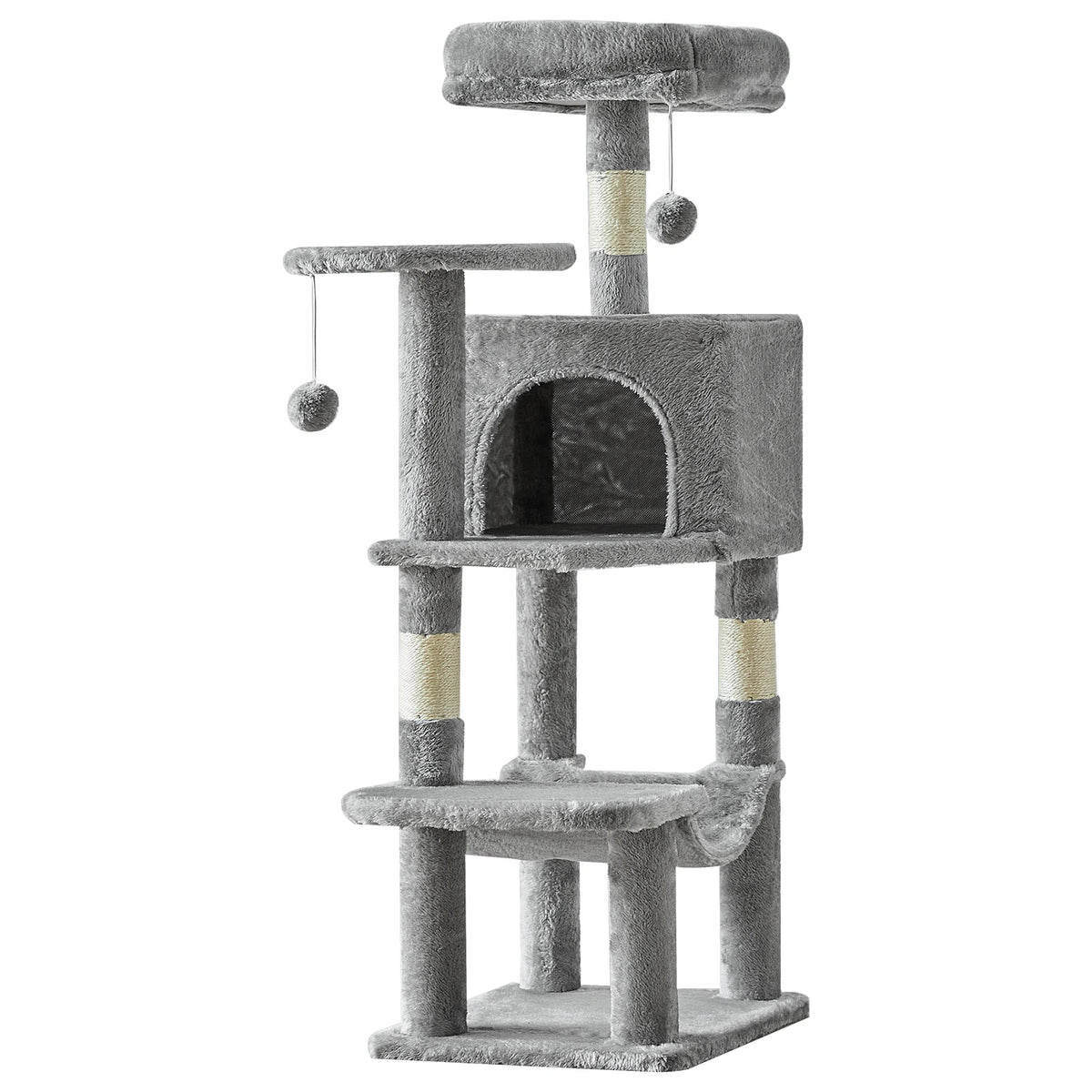 JHK 44In Cat Tree Tall Multi-Cat Climbing Tower for Pet Furniture Natural Sisal Scratching Posts Stable Pet House for Indoor Cat