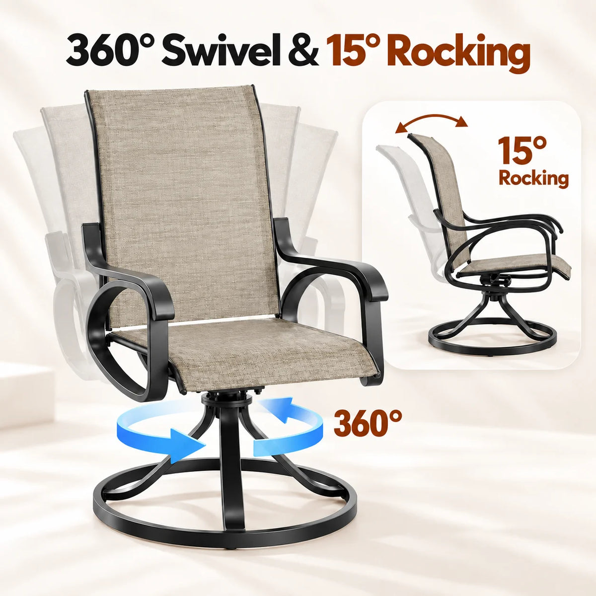 Patio Swivel Rocker Chairs Set of 2, Outdoor Dining Chairs Garden Chairs for Backyard Porch Deck