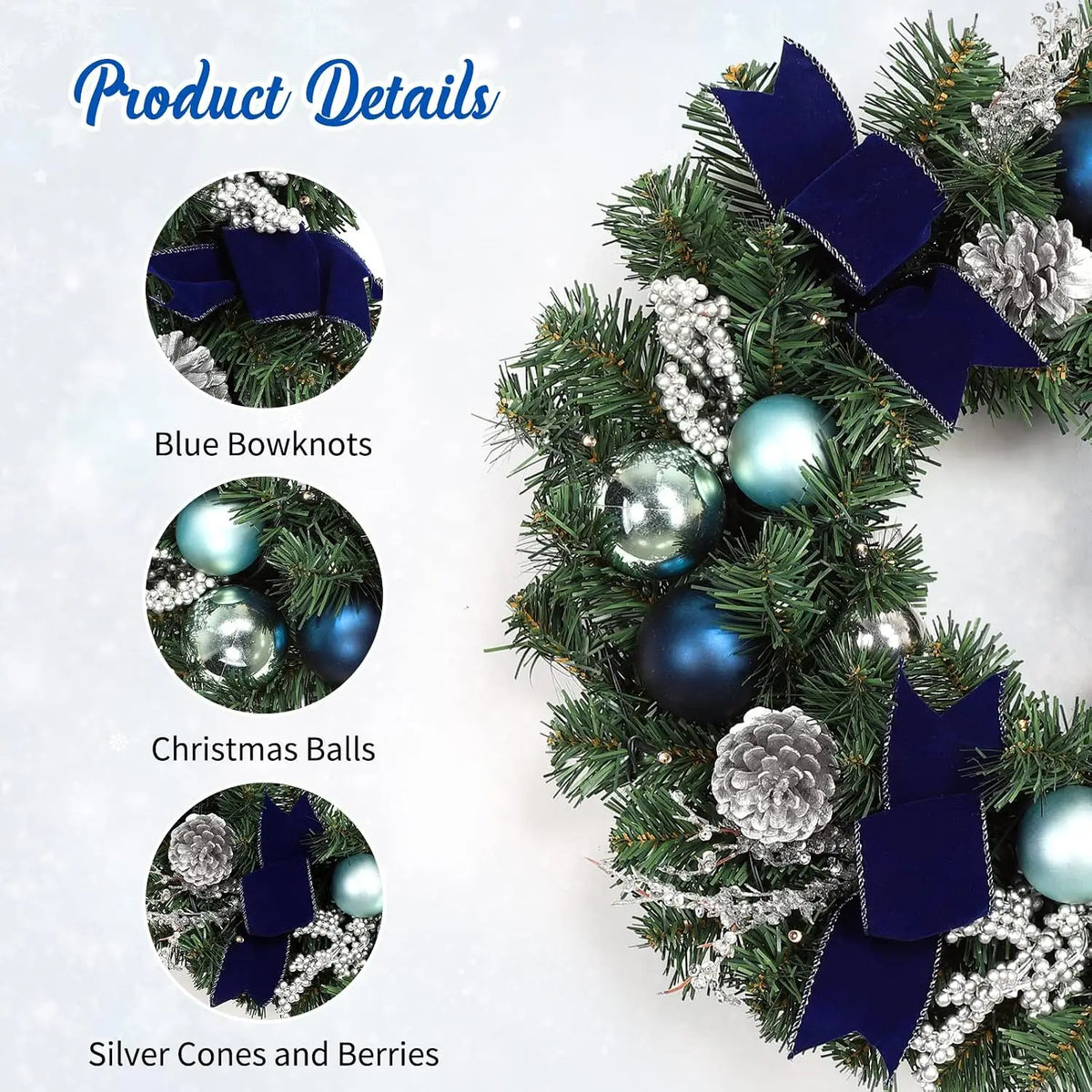 Artificial Christmas Wreath With LED Lights For Holiday Home Decor
