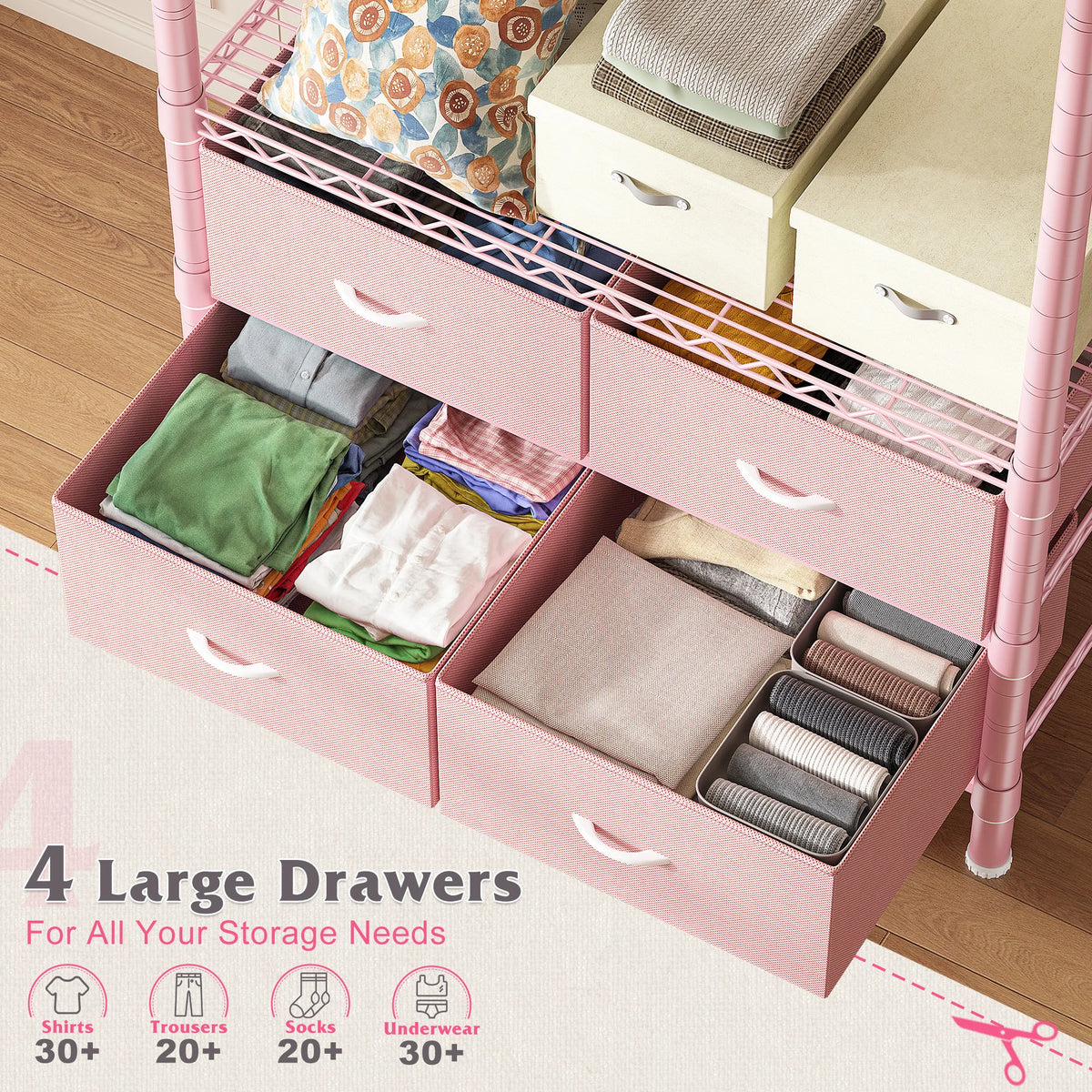 Heavy Duty Clothes Rack, Clothing Rack For Hanging Clothes With 4 Drawers Load 420LBS, Easy To Assemble, Sturdy & Durable Design, Large Capacity For Coats, Shirts, Closet Organizers And Storage, Furniture For Home, Christmas