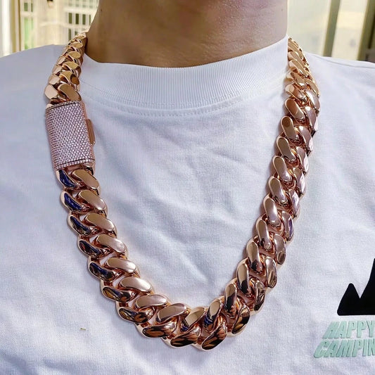 Stainless Steel Cuban Link Necklace With Cubic Zirconia Box Clasp