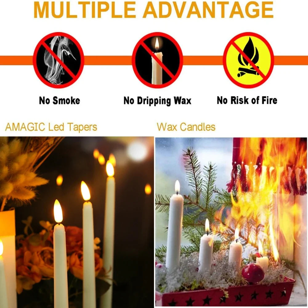 Remote Control Flameless Taper Candles With Flickering LED Light
