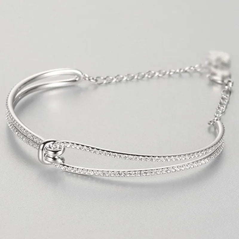 Sterling Silver Moissanite Romantic Knot Twisted Chain Bracelet for Women