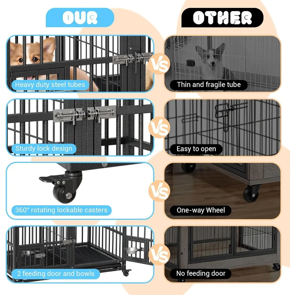 Garvee Metal Heavy Duty Dog Crate for Dogs Large Dog Cage with Removable Tray Easy Assemble Dog Kennel with Double-Latch Locks